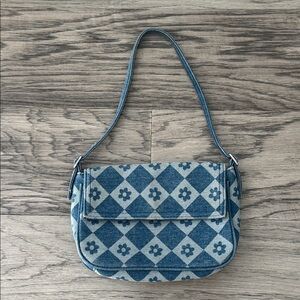 Bershka Blue Floral Checkered Shoulder Bag